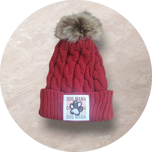 Burgandy Dog Mama Beanie